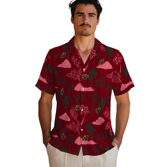 Minnesota Wild Hawaiian Shirt - Palm And Clouds | Moonbestprint