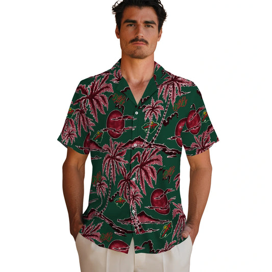 Minnesota Wild Hawaiian Shirt - Palm Sunset | Moonbestprint