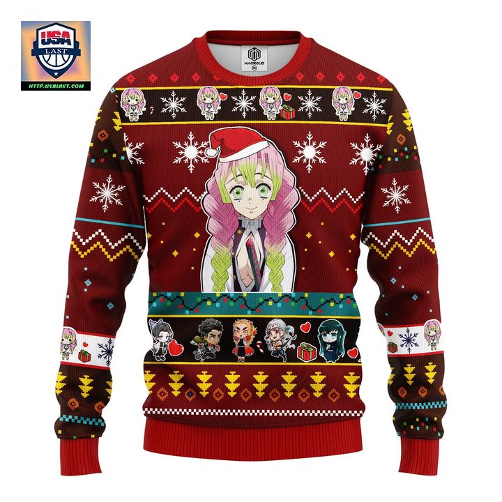Mitsuri Kanroji Demon Slayer Anime Ugly Christmas Sweater Red 1 Amazing Gift Idea Thanksgiving Gift ? Usalast