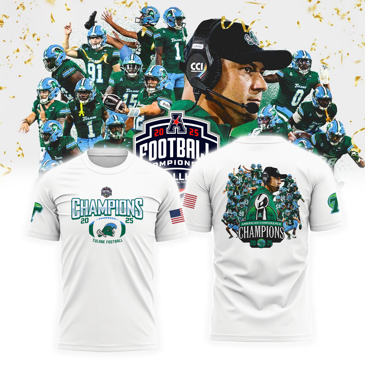 Tulane Green Wave T-Shirt - Football We are Champions | BA69 Moonbestprint