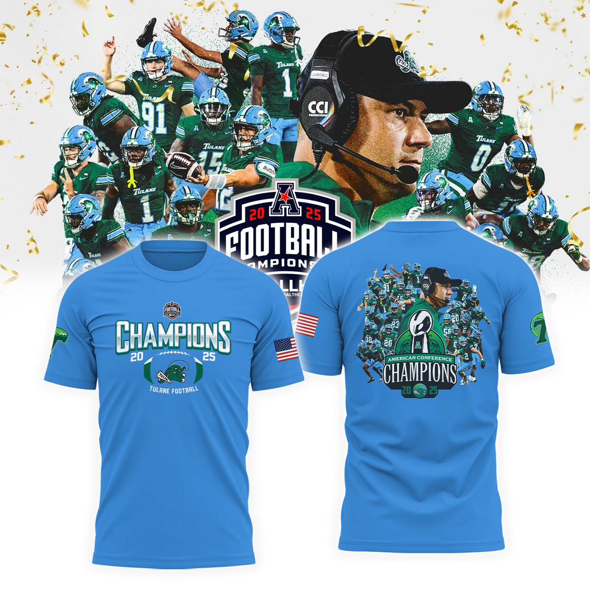 Tulane Green Wave T-Shirt - Football We are Champions | XJ55 Moonbestprint