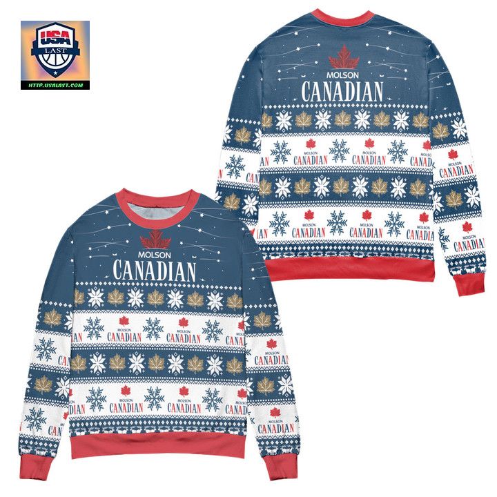 Molson Canadian Beer Snowflake Pattern Ugly Christmas Sweater ? Blue ? Usalast