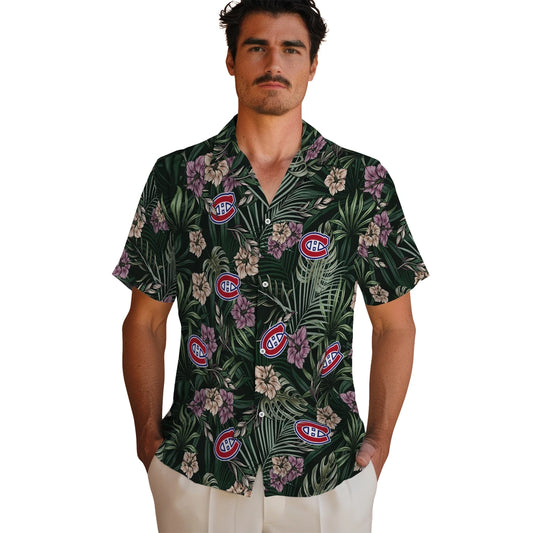 Montreal Canadiens Hawaiian Shirt - Hibiscus Leaves Pattern | Moonbestprint