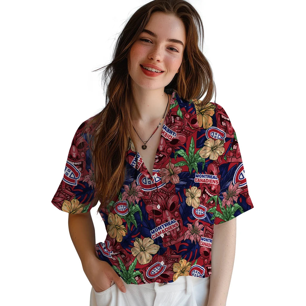 Montreal Canadiens Hawaiian Shirt - Hibiscus Tiki Jungle | Moonbestprint