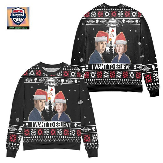 Mr And Mrs Smith I Want To Believe Ugly Christmas Sweater ? Black ? Usalast