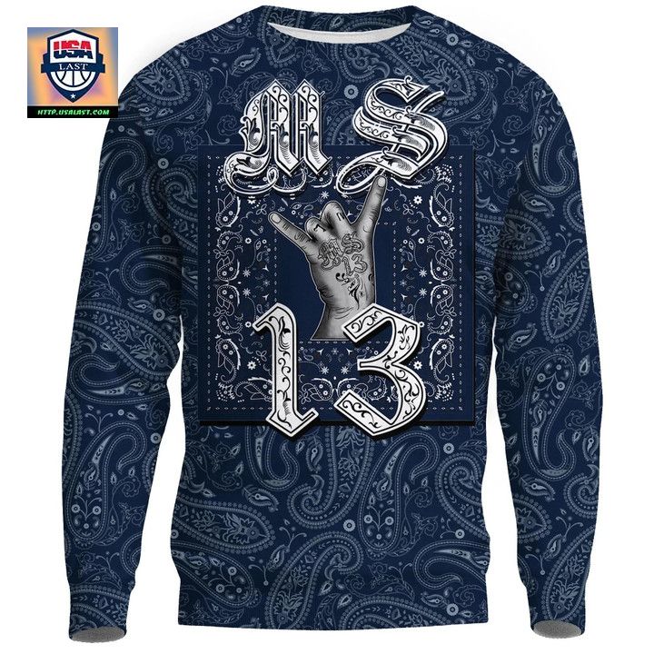 Ms-13 Gang Sweater ? Blue Bandana Pattern A21 ? Usalast