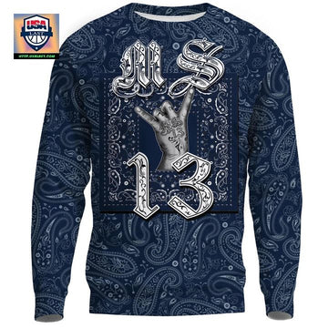 Ms-13 Gang Sweater ? Blue Bandana Pattern A21 ? Usalast