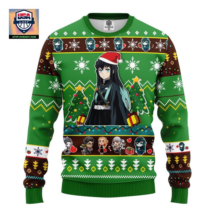 Muichiro Tokito Christmas Demon Slayer Anime Ugly Christmas Sweater Green 1 Amazing Gift Idea Thanksgiving Gift ? Usalast