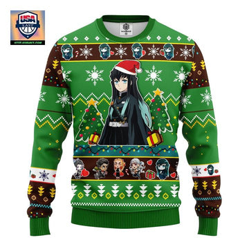 Muichiro Tokito Christmas Demon Slayer Anime Ugly Christmas Sweater Green 1 Amazing Gift Idea Thanksgiving Gift ? Usalast