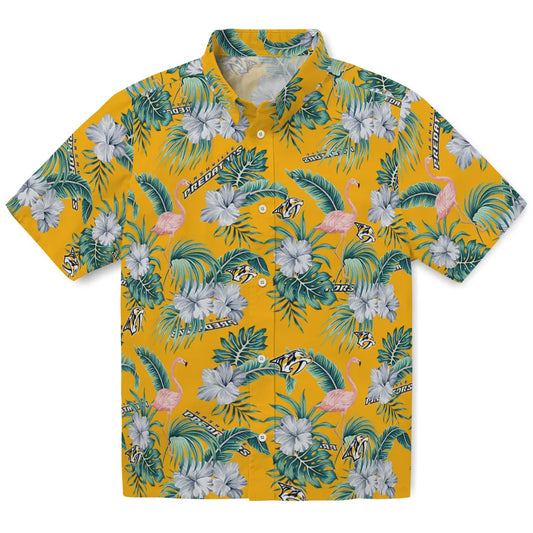 Nashville Predators Hawaiian Shirt - Flamingo and Hibiscus | Moonbestprint