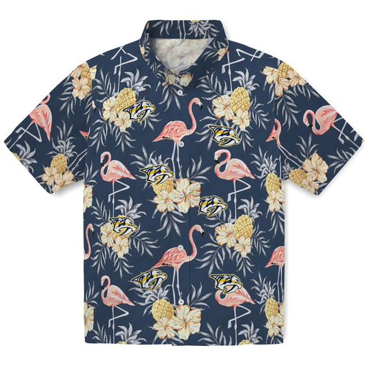 Nashville Predators Hawaiian Shirt - Flamingo Hibiscus | Moonbestprint