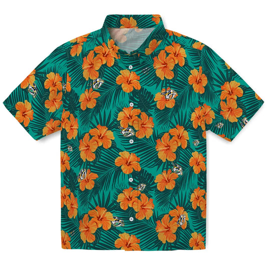 Nashville Predators Hawaiian Shirt - Hibiscus and Palm Leaves | Moonbestprint