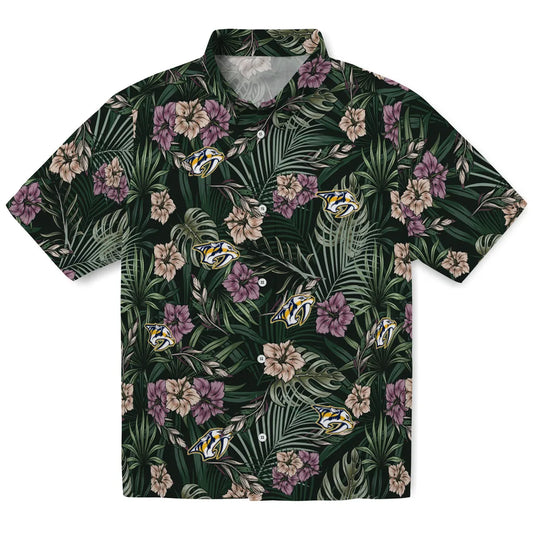 Nashville Predators Hawaiian Shirt - Hibiscus Leaves Pattern | Moonbestprint