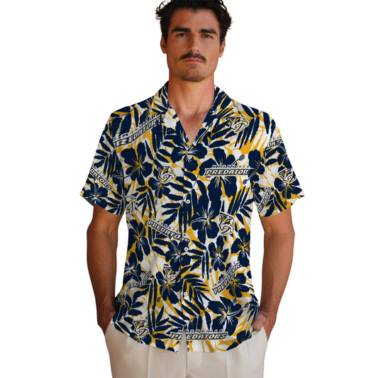 Nashville Predators Hawaiian Shirt - Hibiscus Overlay | Moonbestprint