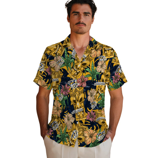 Nashville Predators Hawaiian Shirt - Hibiscus Tiki Jungle | Moonbestprint