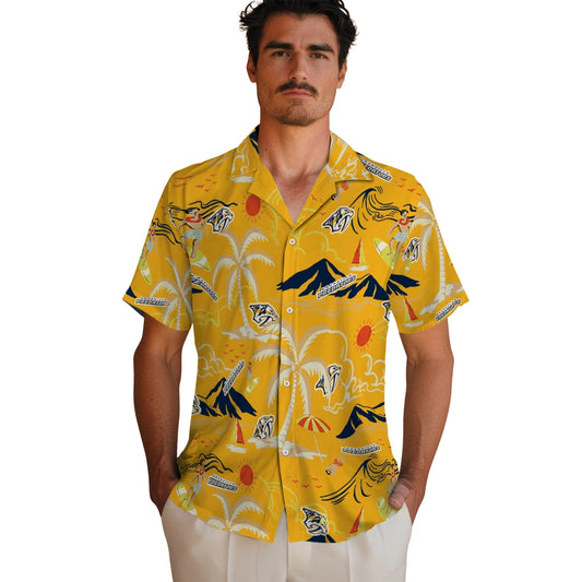 Nashville Predators Hawaiian Shirt - Palm Tree Island | Moonbestprint