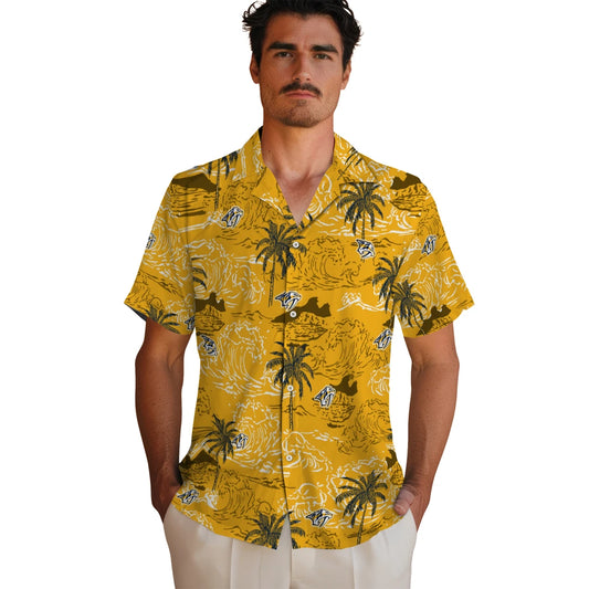 Nashville Predators Hawaiian Shirt - Wave Palm | Moonbestprint