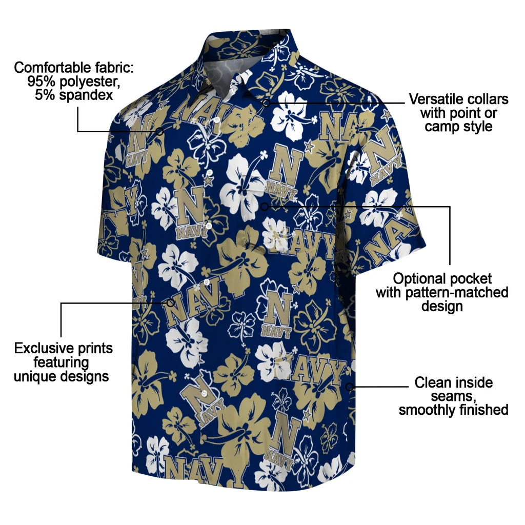 Navy Midshipmen Hibiscus Bloom Hawaiian Shirt – Moonbestprint