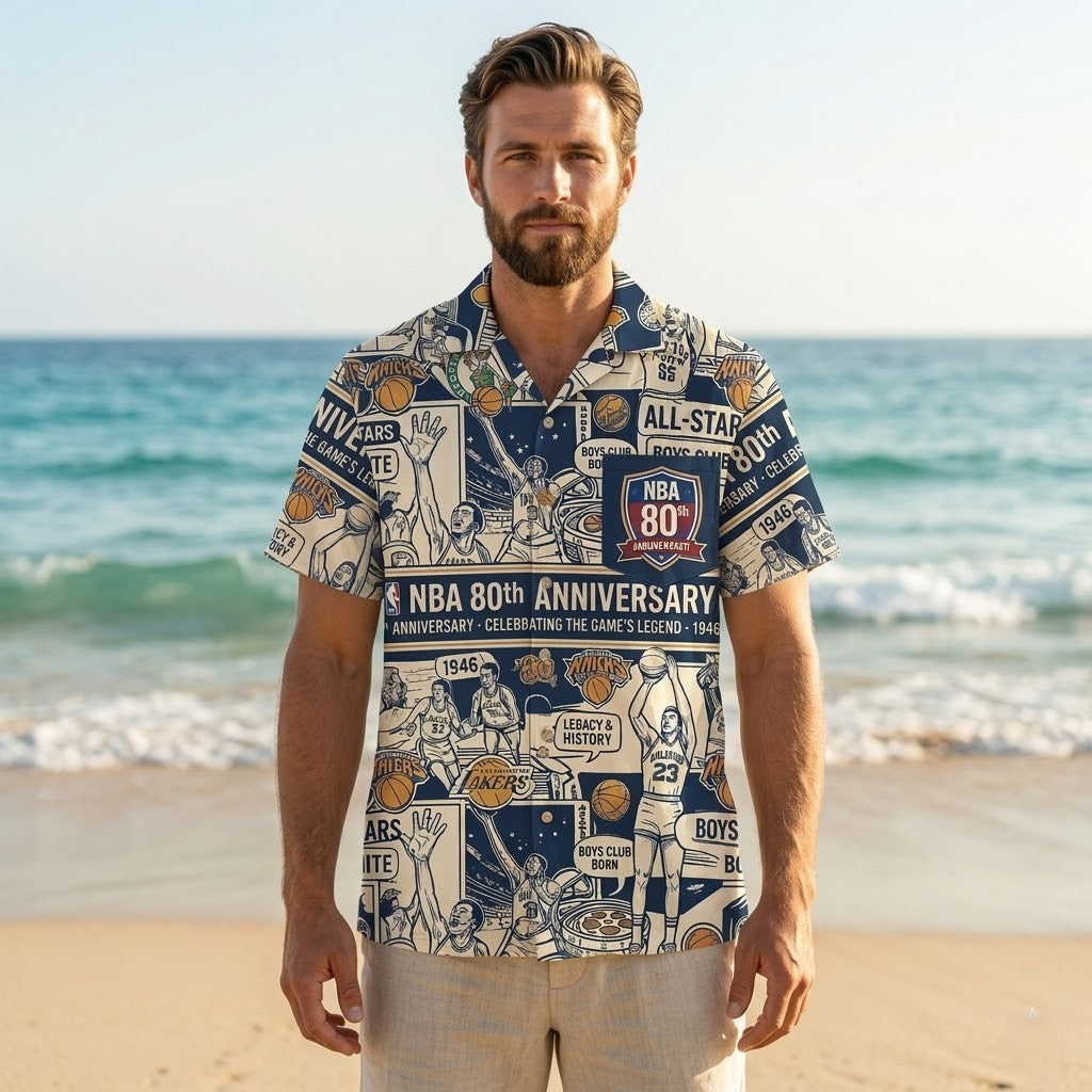 Unisex National Basketball Association 80th Anniversary 1946-2026 Graphic Hawaiian Shirt for Basketball Fans – Moonbestprint