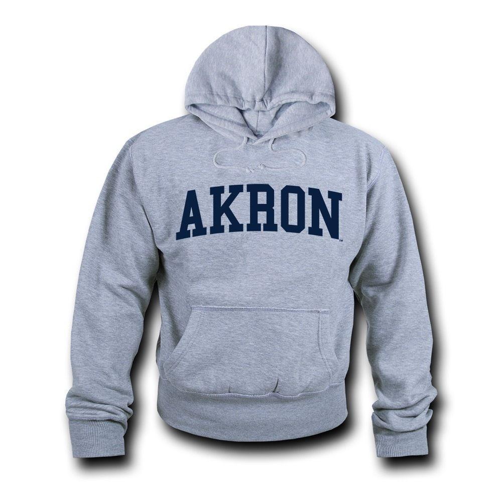NCAA Akron University Hoodie Sweatshirt Game Day Fleece Pullover Heather Grey