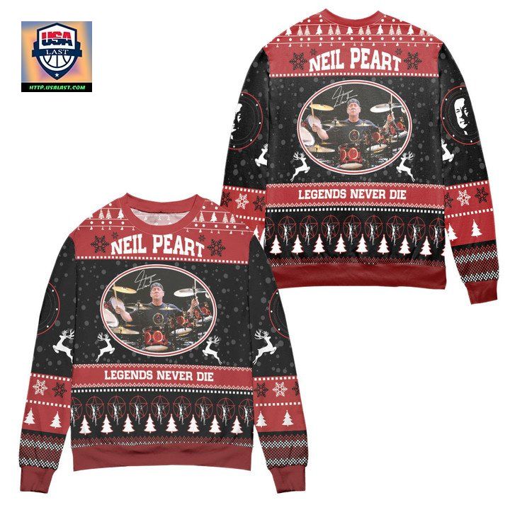 Neil Peart Legends Never Die Ugly Christmas Sweater ? Black Red ? Usalast