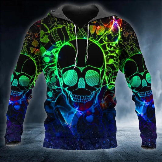 Neon Musical Skull 3D All Over Print Hoodie -Moonbestprint