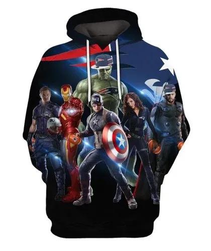 New England Patriots Football Avengers Blue Black NFL 3D All Over Print Hoodie -Moonbestprint