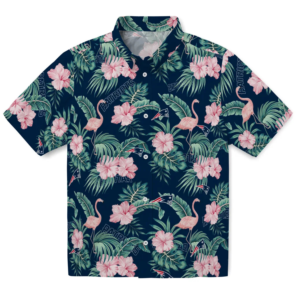 New England Patriots Hawaiian Shirt - Flamingo and Hibiscus | Moonbestprint