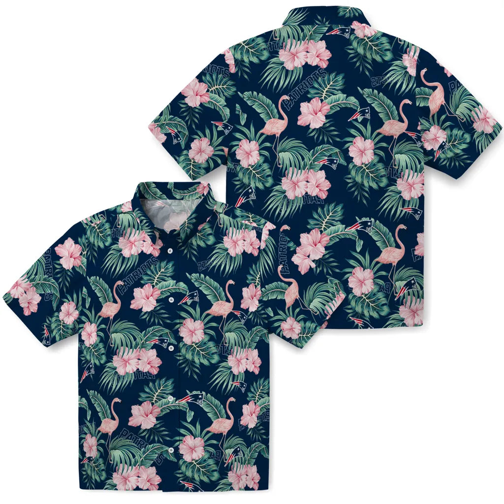 New England Patriots Hawaiian Shirt - Flamingo and Hibiscus | Moonbestprint