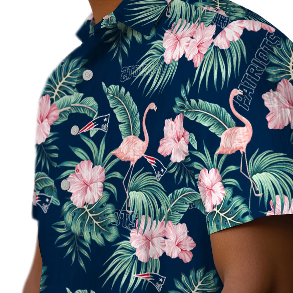 New England Patriots Hawaiian Shirt - Flamingo and Hibiscus | Moonbestprint
