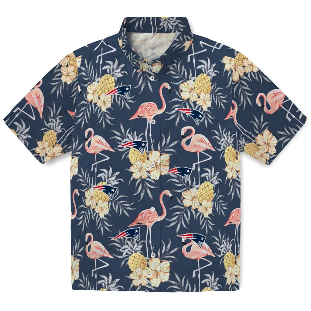 New England Patriots Hawaiian Shirt - Flamingo Hibiscus | Moonbestprint