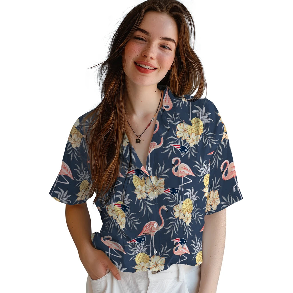 New England Patriots Hawaiian Shirt - Flamingo Hibiscus | Moonbestprint
