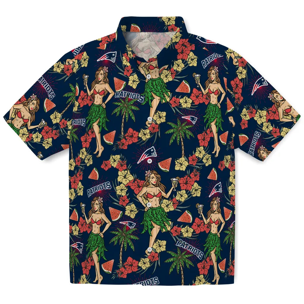 New England Patriots Hawaiian Shirt - Hawaiian Girls Design | Moonbestprint