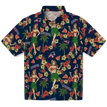 New England Patriots Hawaiian Shirt - Hawaiian Girls Design | Moonbestprint