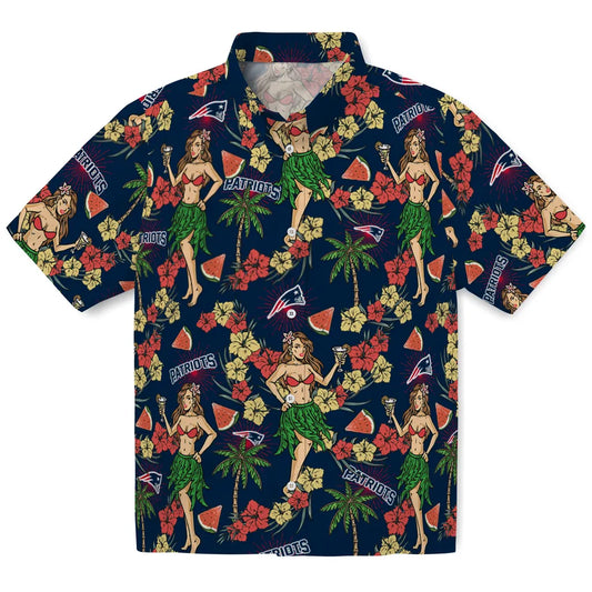 New England Patriots Hawaiian Shirt - Hawaiian Girls Design | Moonbestprint