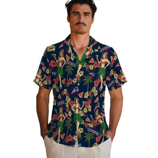New England Patriots Hawaiian Shirt - Hawaiian Girls Design | Moonbestprint