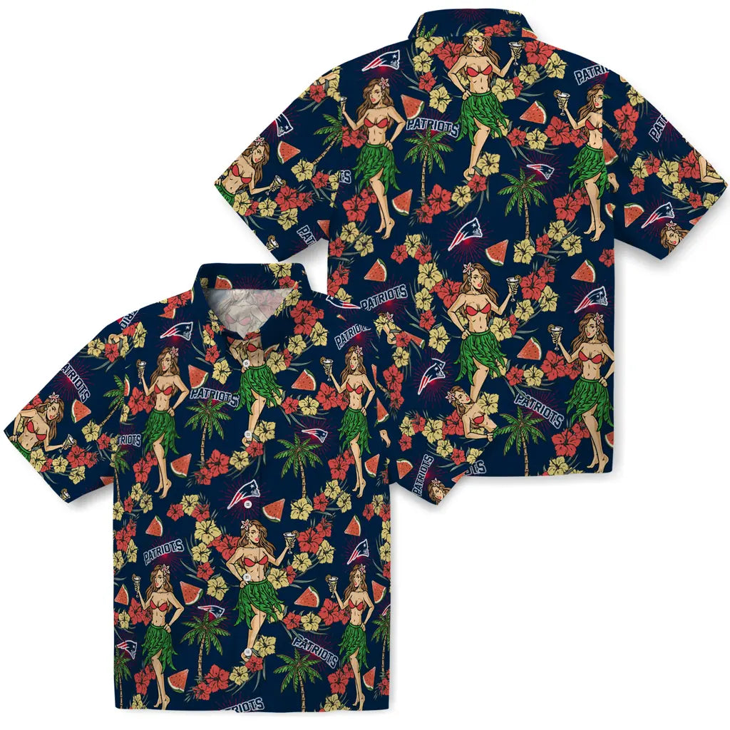 New England Patriots Hawaiian Shirt - Hawaiian Girls Design | Moonbestprint