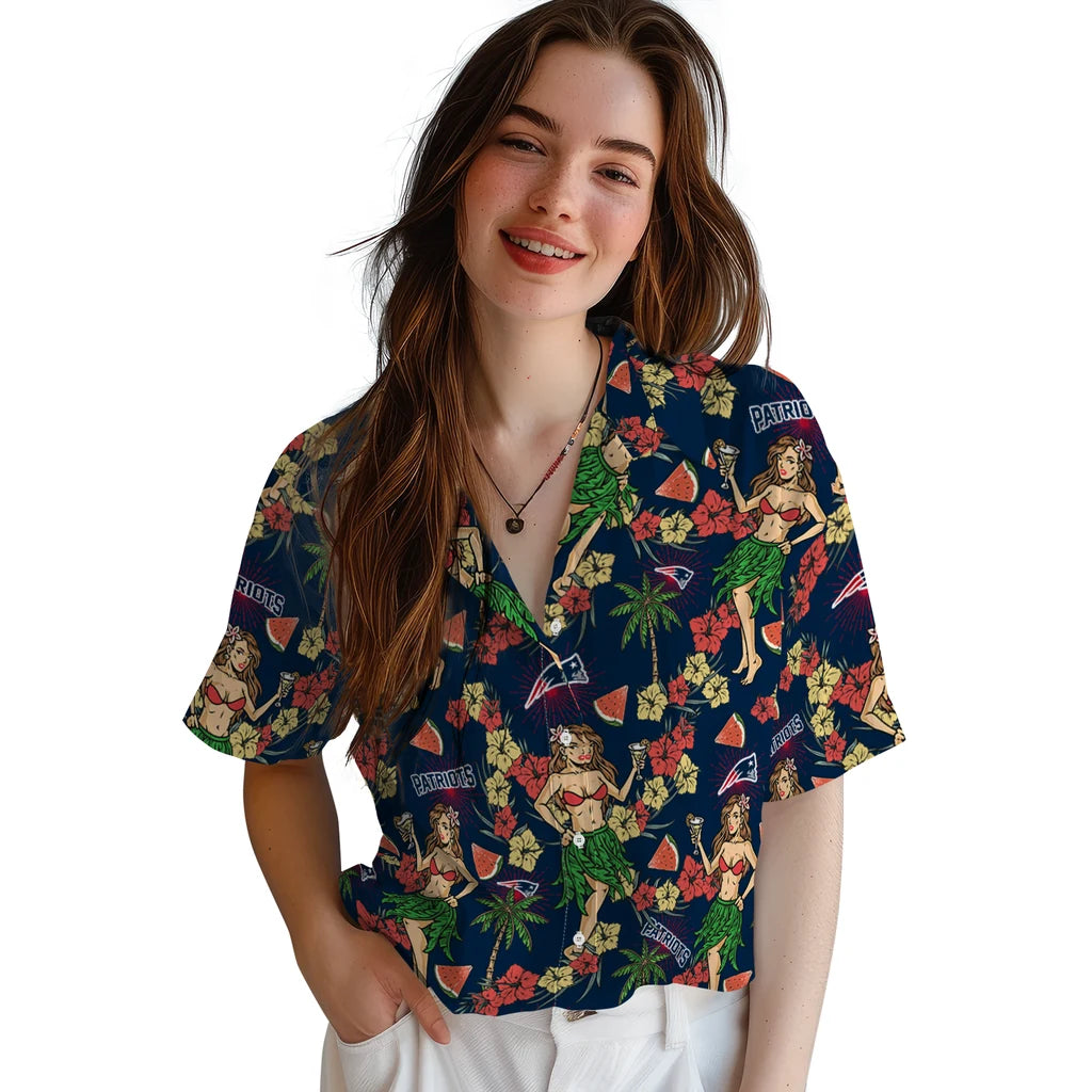New England Patriots Hawaiian Shirt - Hawaiian Girls Design | Moonbestprint