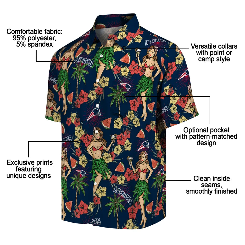 New England Patriots Hawaiian Shirt - Hawaiian Girls Design | Moonbestprint