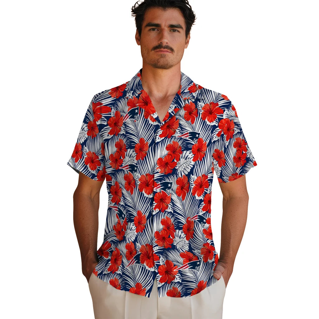 New England Patriots Hawaiian Shirt - Hibiscus Fiesta | Moonbestprint