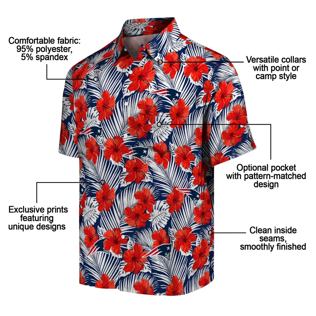 New England Patriots Hawaiian Shirt - Hibiscus Fiesta | Moonbestprint