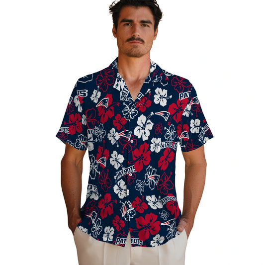 New England Patriots Hawaiian Shirt - Hibiscus Flower Design | Moonbestprint