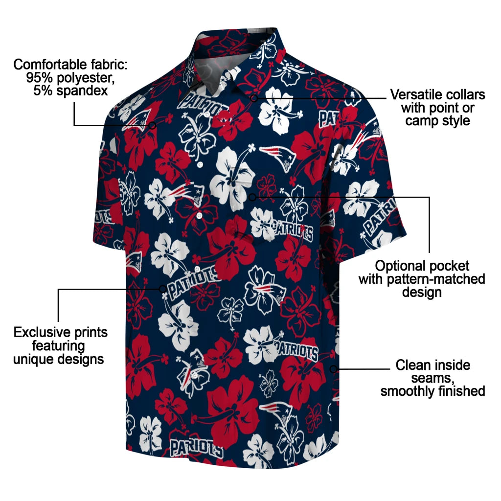 New England Patriots Hawaiian Shirt - Hibiscus Flower Design | Moonbestprint