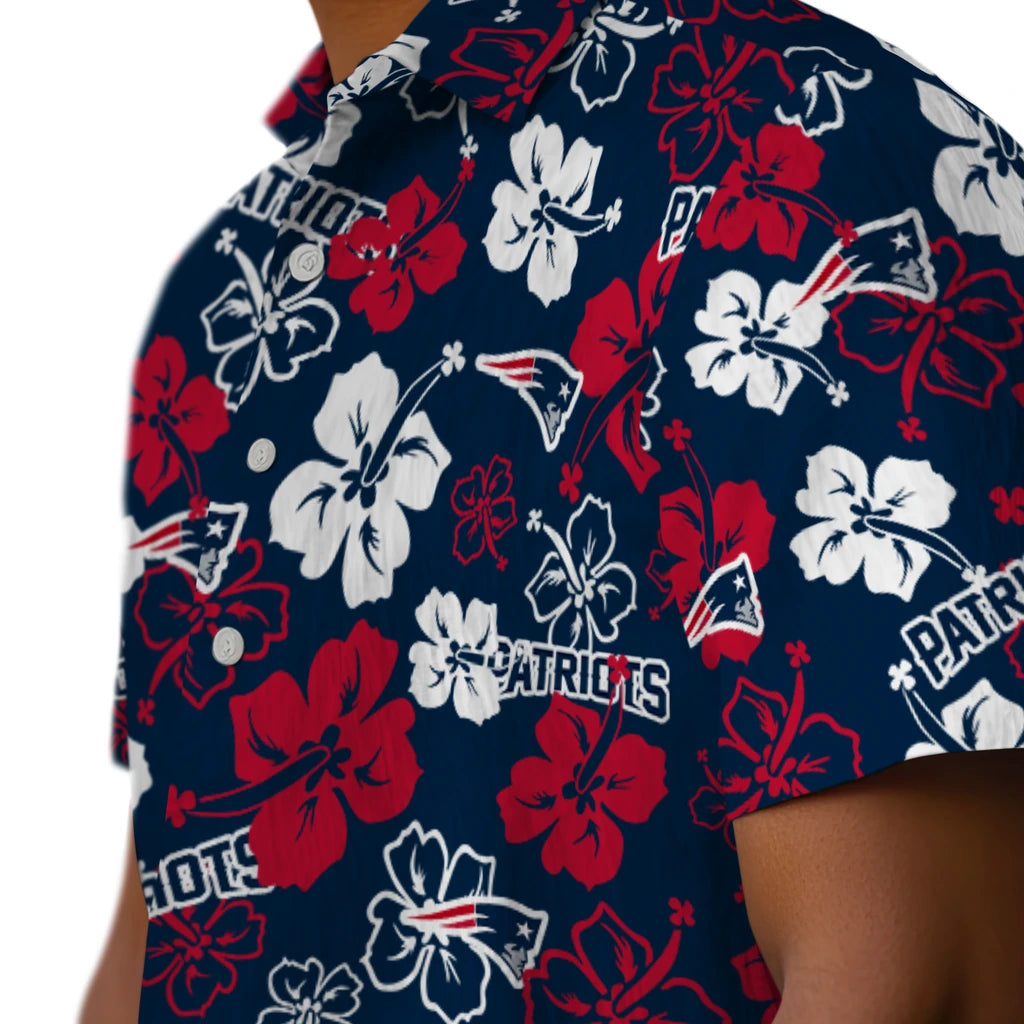 New England Patriots Hawaiian Shirt - Hibiscus Flower Design | Moonbestprint
