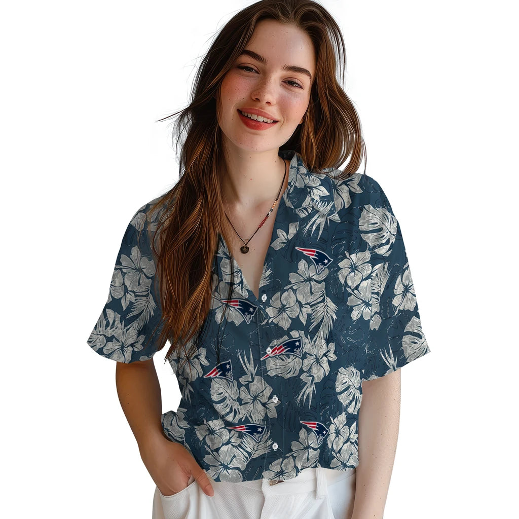 New England Patriots Hawaiian Shirt - Hibiscus Flowers | Moonbestprint