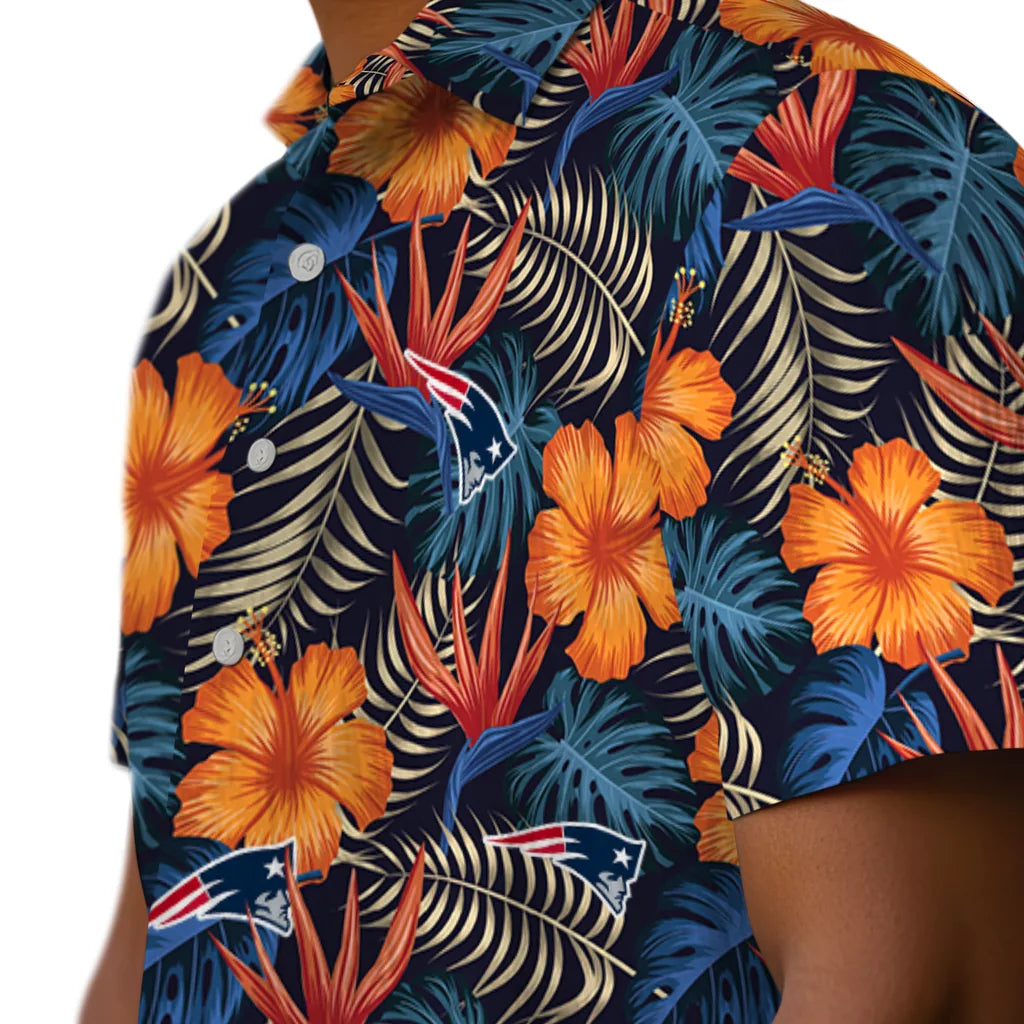 New England Patriots Hawaiian Shirt - Hibiscus Foliage | Moonbestprint