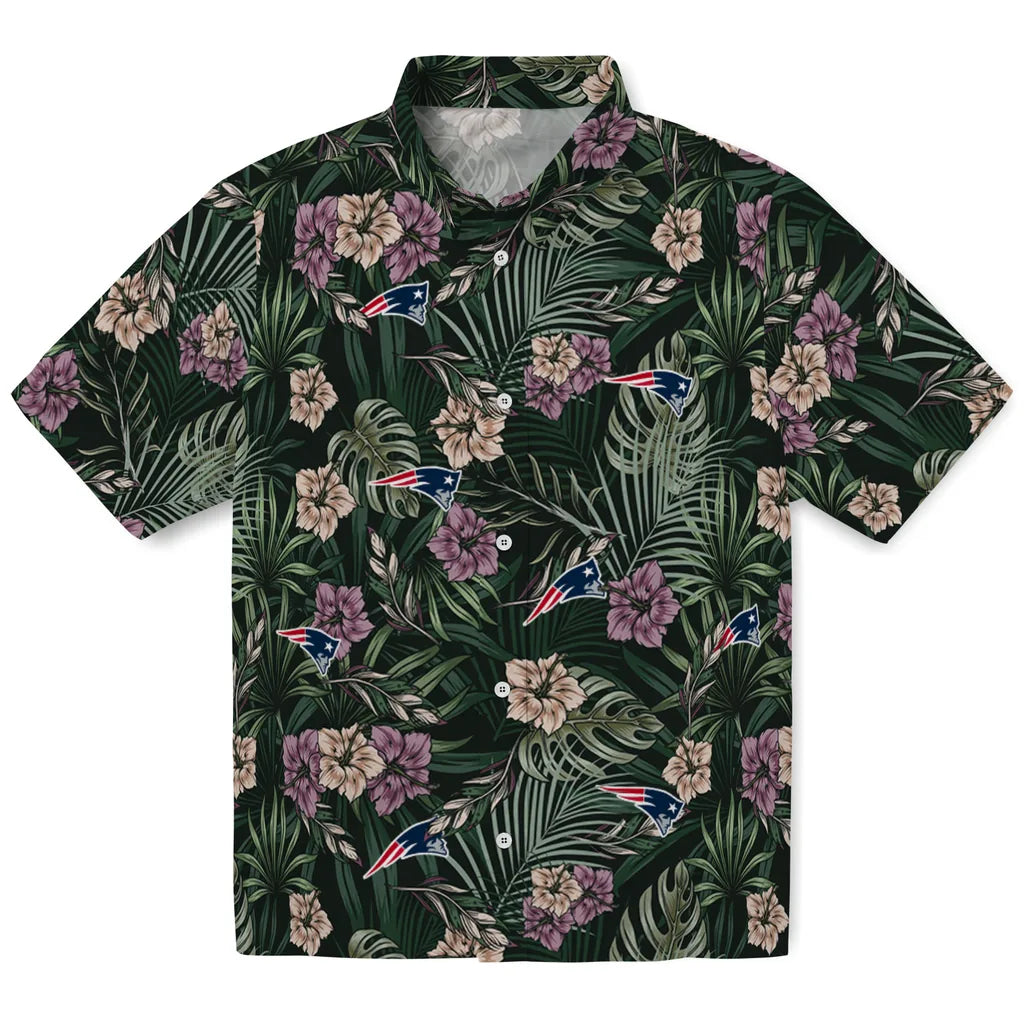 New England Patriots Hawaiian Shirt - Hibiscus Leaves Pattern | Moonbestprint