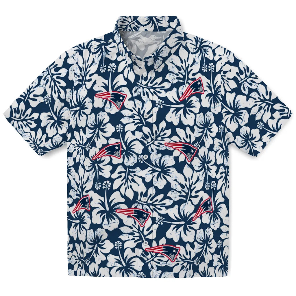 New England Patriots Hawaiian Shirt - Hibiscus Motif | Moonbestprint
