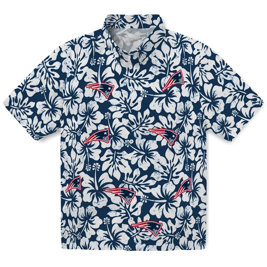 New England Patriots Hawaiian Shirt - Hibiscus Motif | Moonbestprint