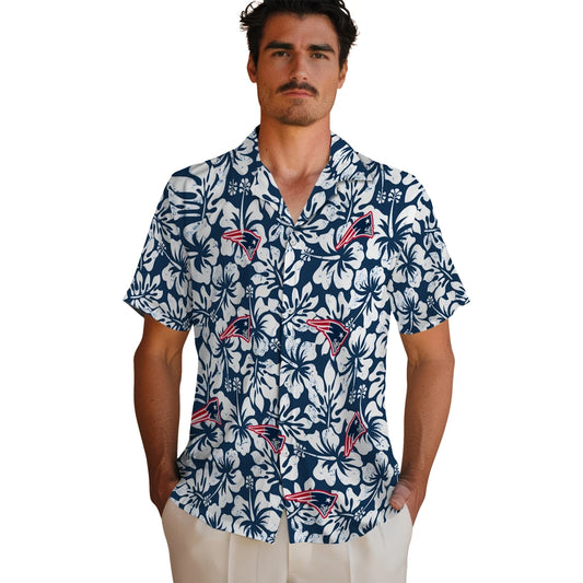 New England Patriots Hawaiian Shirt - Hibiscus Motif | Moonbestprint